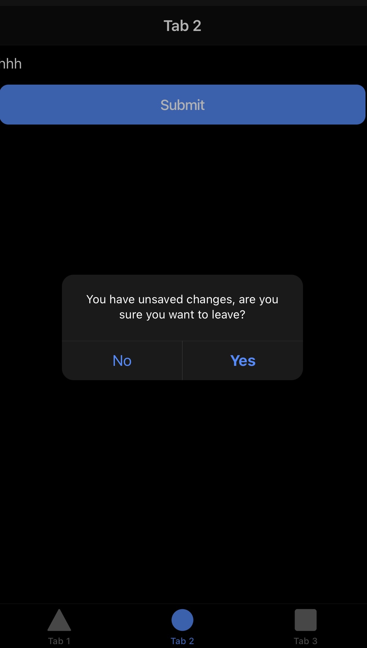 Image of form with custom dialog using IonAlert